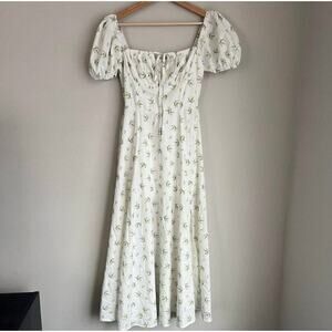 White floral puff sleeve midi dress Size Small
